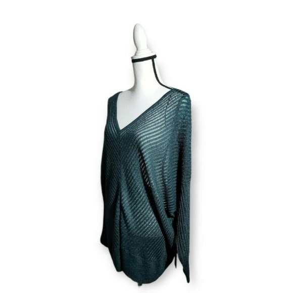 Jennifer Lopez Dark Green Metallic Drop-Shoulder V-Neck Sweater Small - Picture 5 of 9